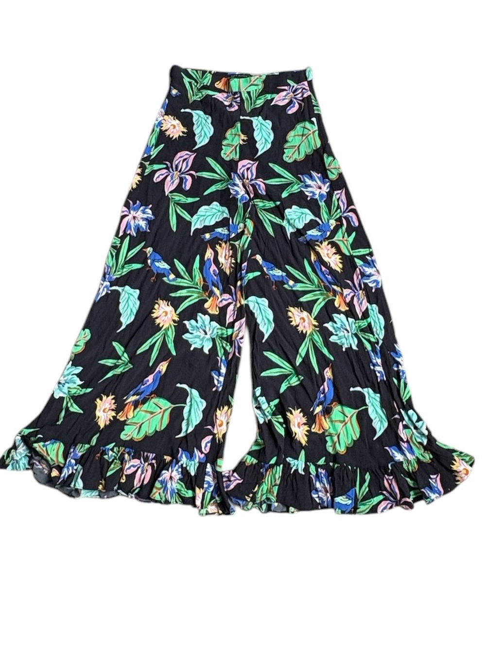 ZARA PALAZZO FRILLED TROPICAL PRINT PANTS size Medium